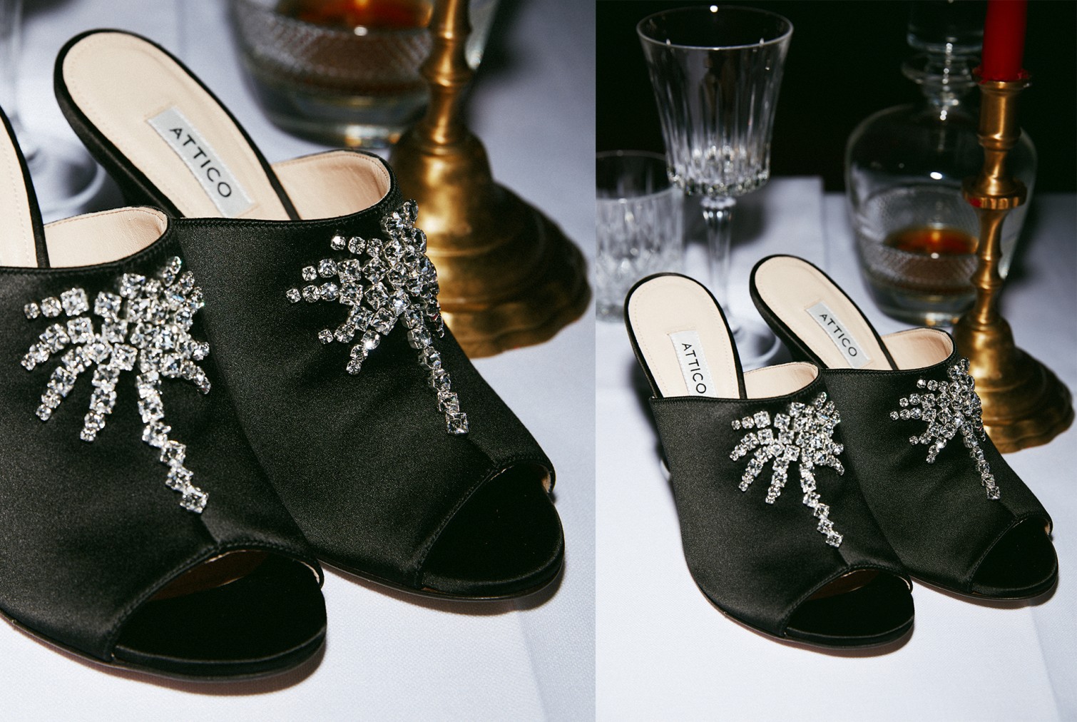 Attico - Black Attico Mules with Crystal Palms