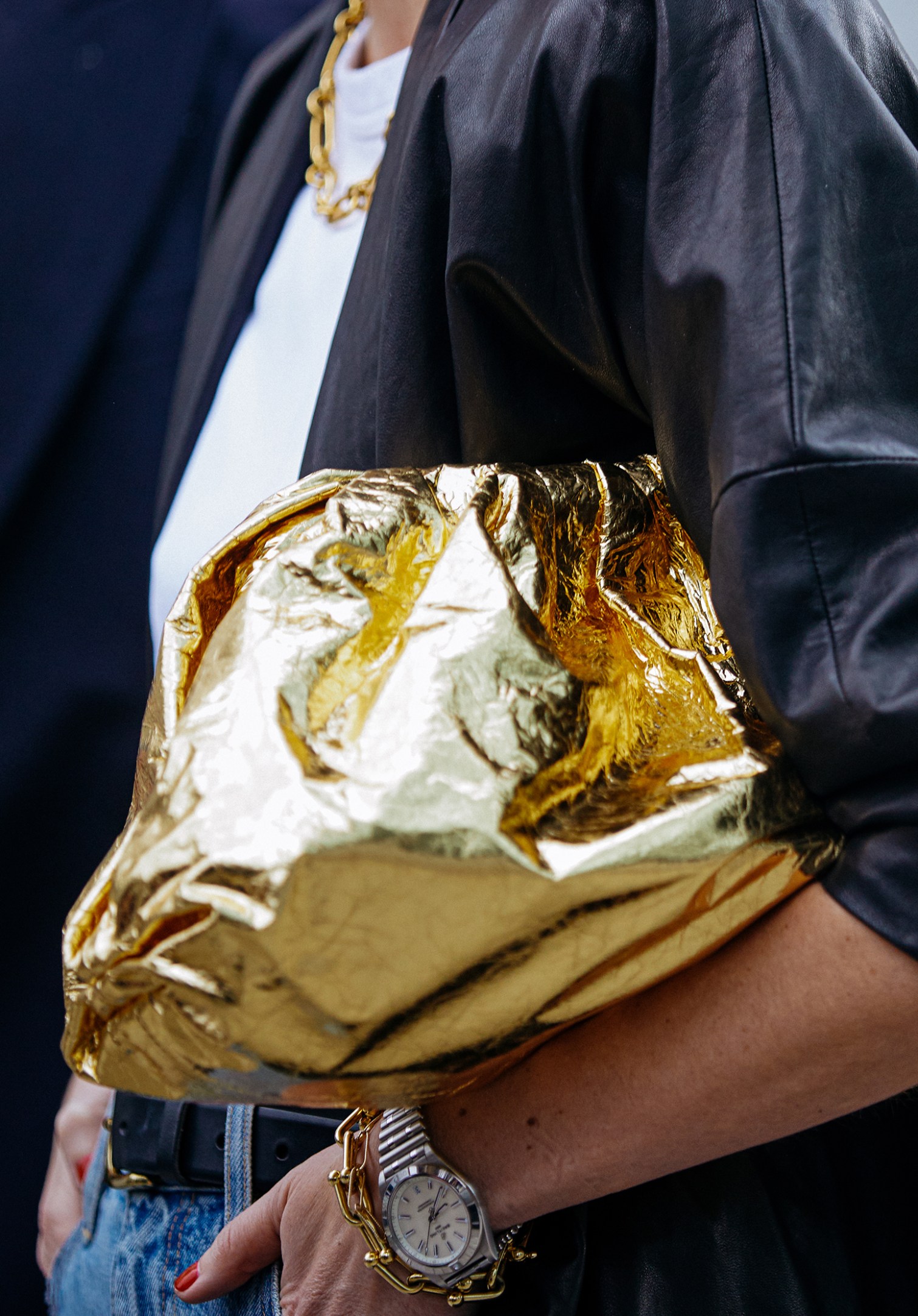 Soft volume gold leather handbag