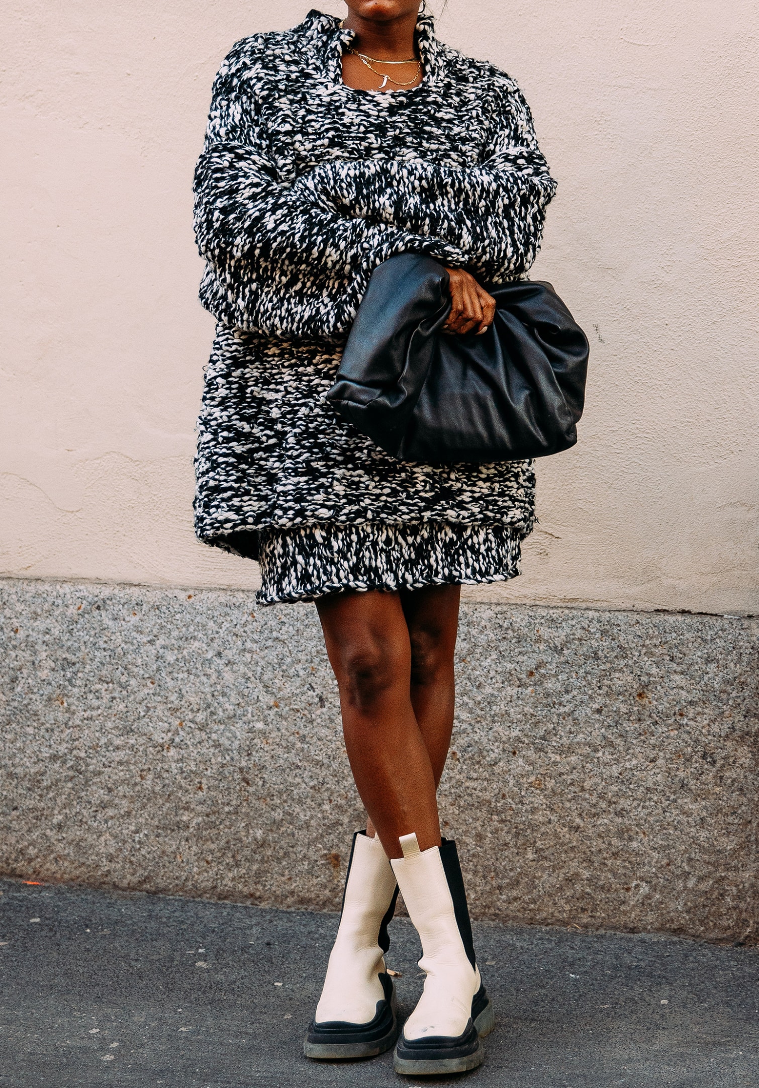 Soft volume black leather handbag