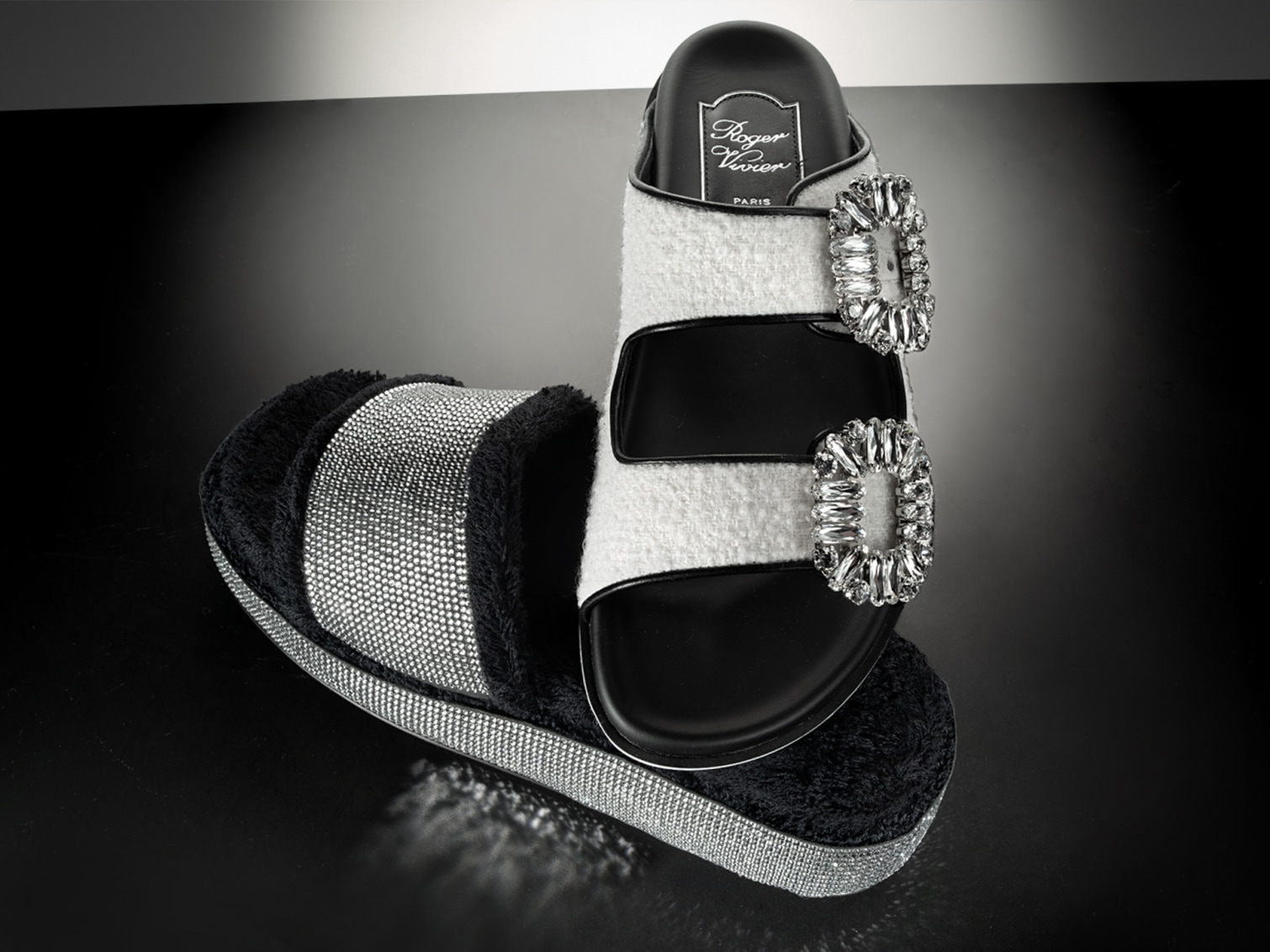 Bring THE DRAMA Spring’s Best Accessories - DOLCE & GABBANA slide sandals. ROGER VIVIER 10mm Slidy Viv Wool Slide Sandals.