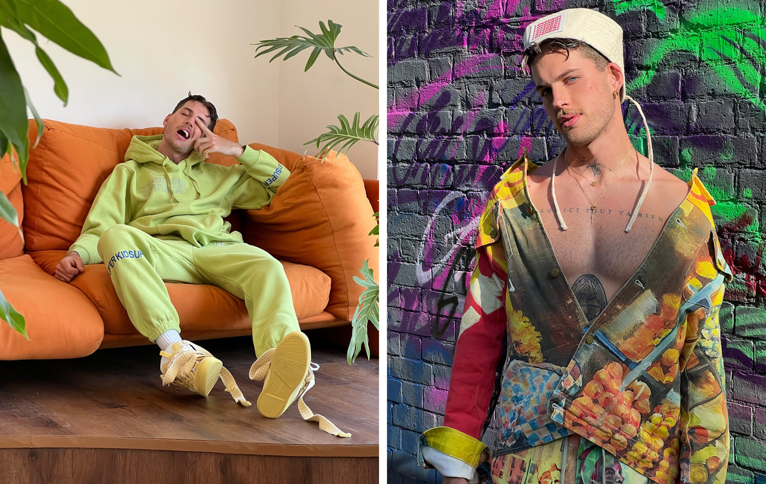 Hamish Powell wearing looks from LVR.