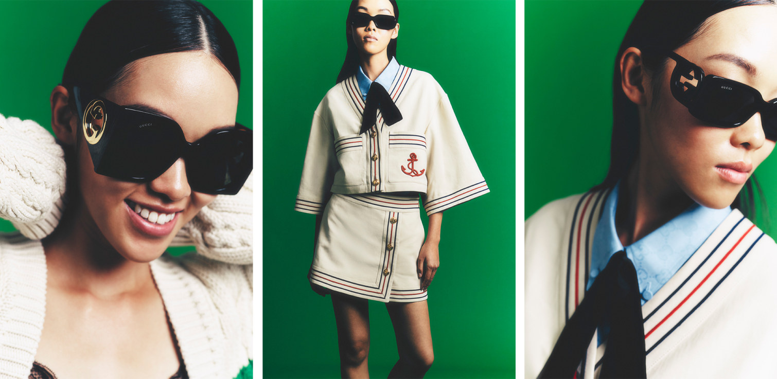 Gucci logo黑色大廓型太阳镜