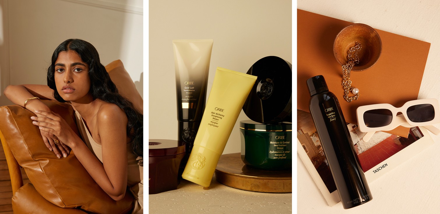 Oribe Hair Alchemy Strengthening Mask, Gold Lust Transformative Mask, Moisture and Control Deep Treatment Mask, Superfine hairspray