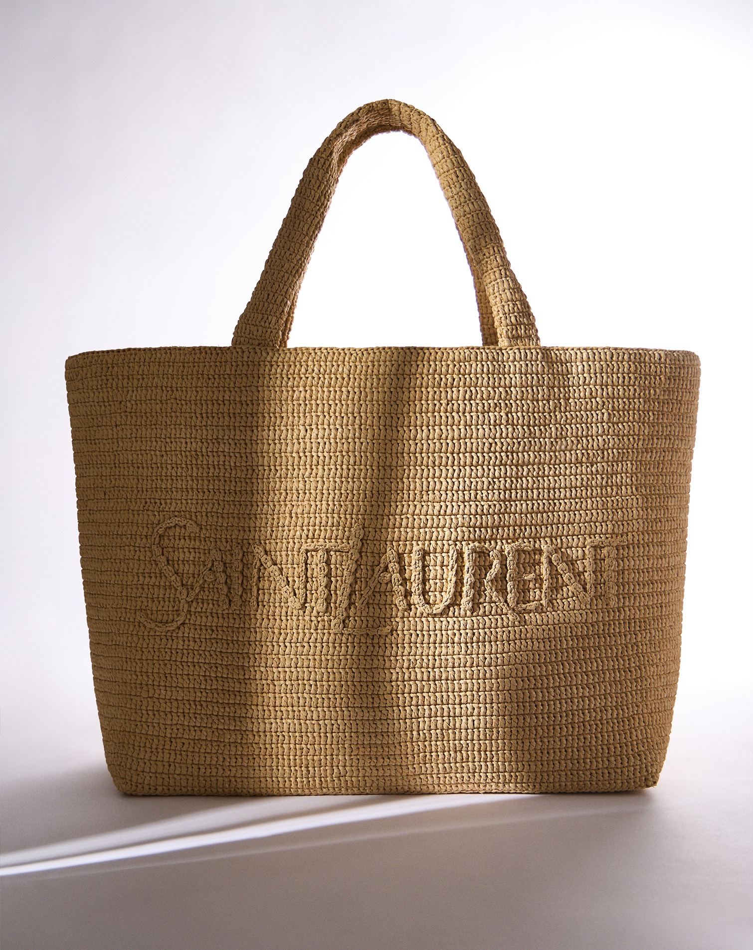 Saint Laurent Raffia Tote Bag color beige
