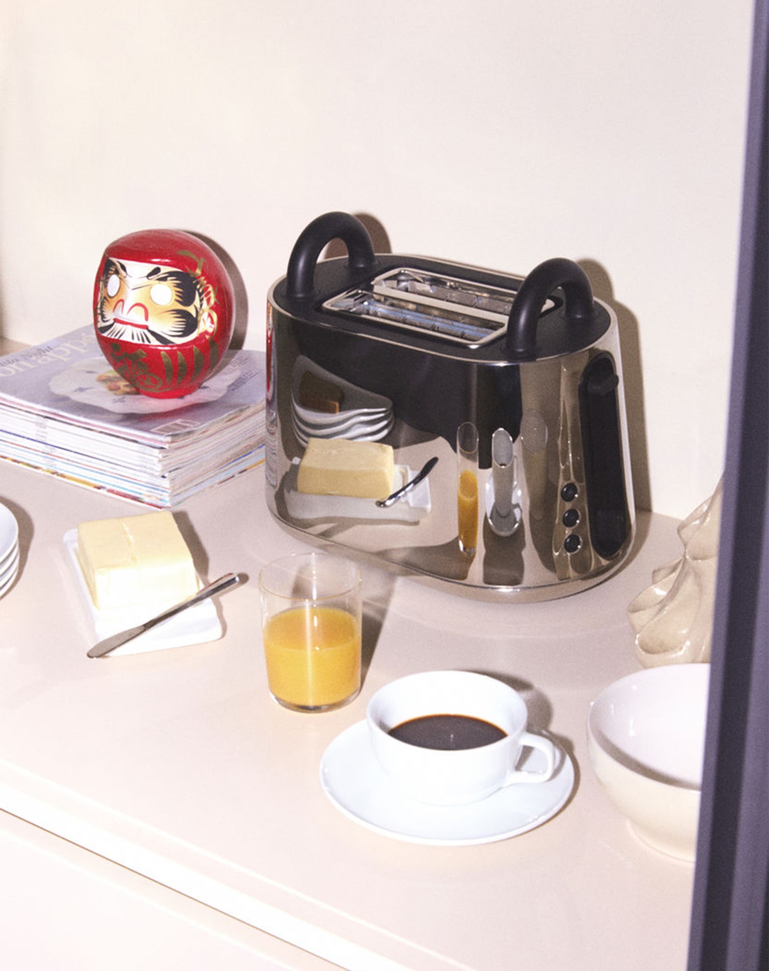 Alessi silver toaster in the kitchen