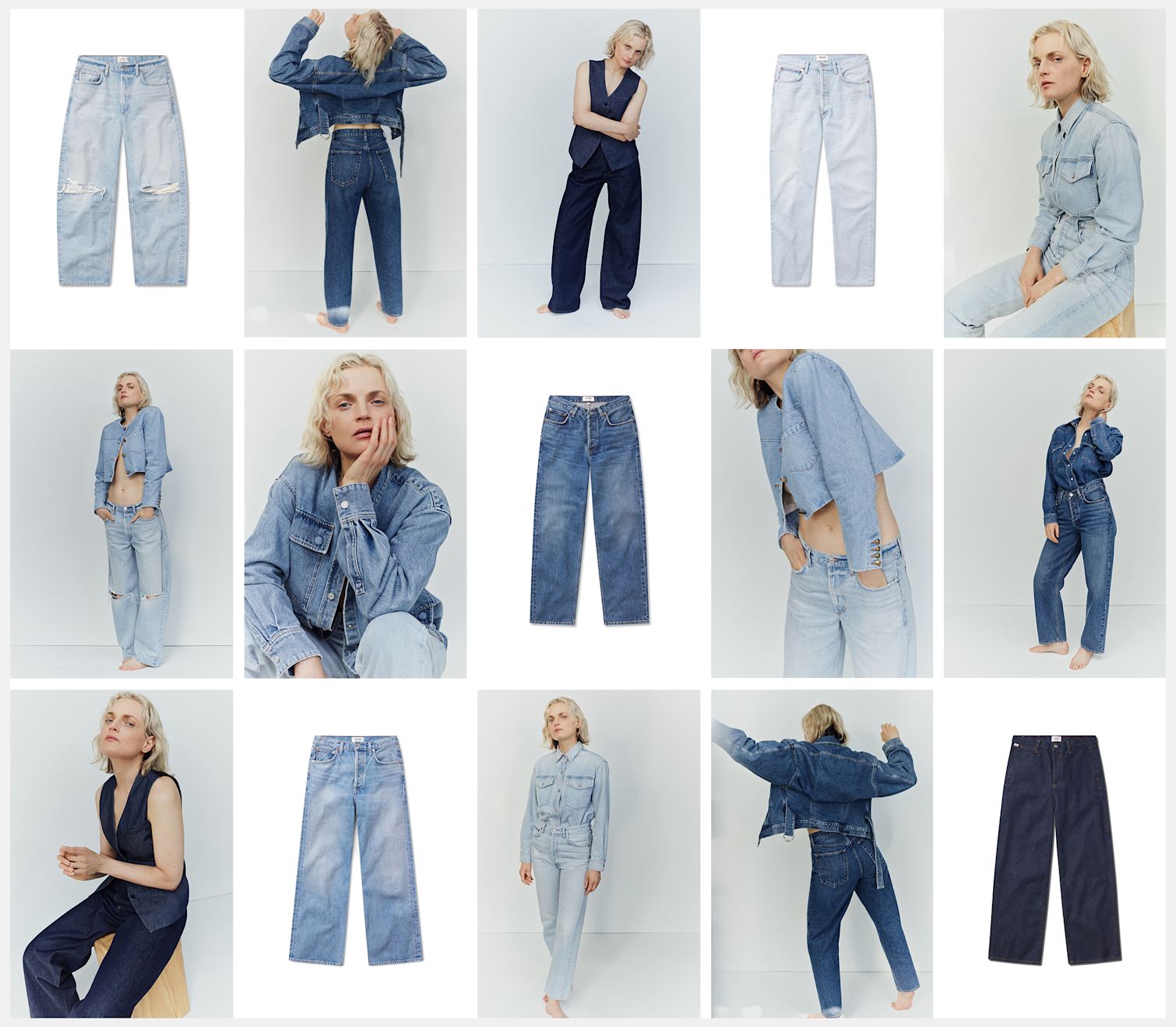 Showcasing different washes and distressing of Citizens of Humanity and AGOLDE jeans with denim-on-denim styling