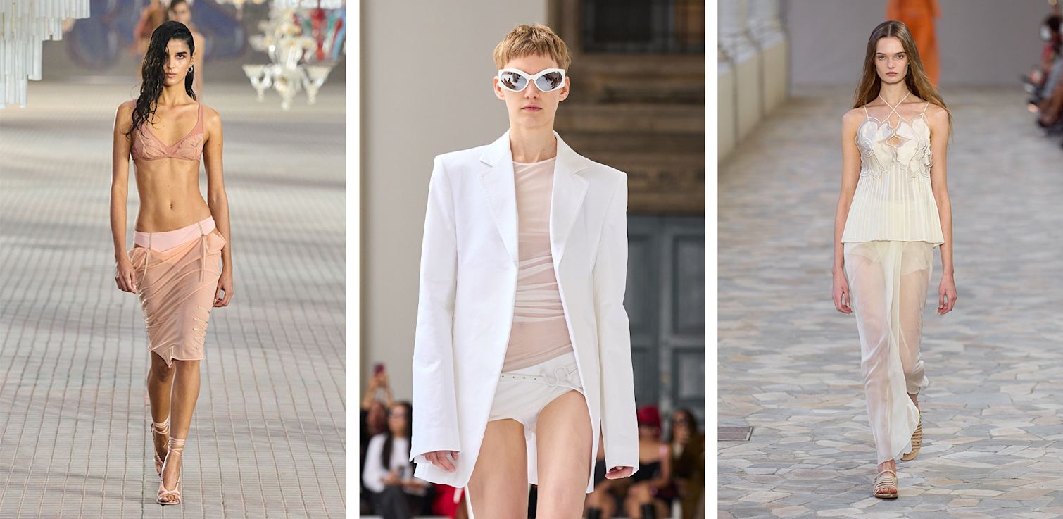 2025潮流趋势: Sportmax、The Attico、Alberta Ferretti热裤和透明连衣裙