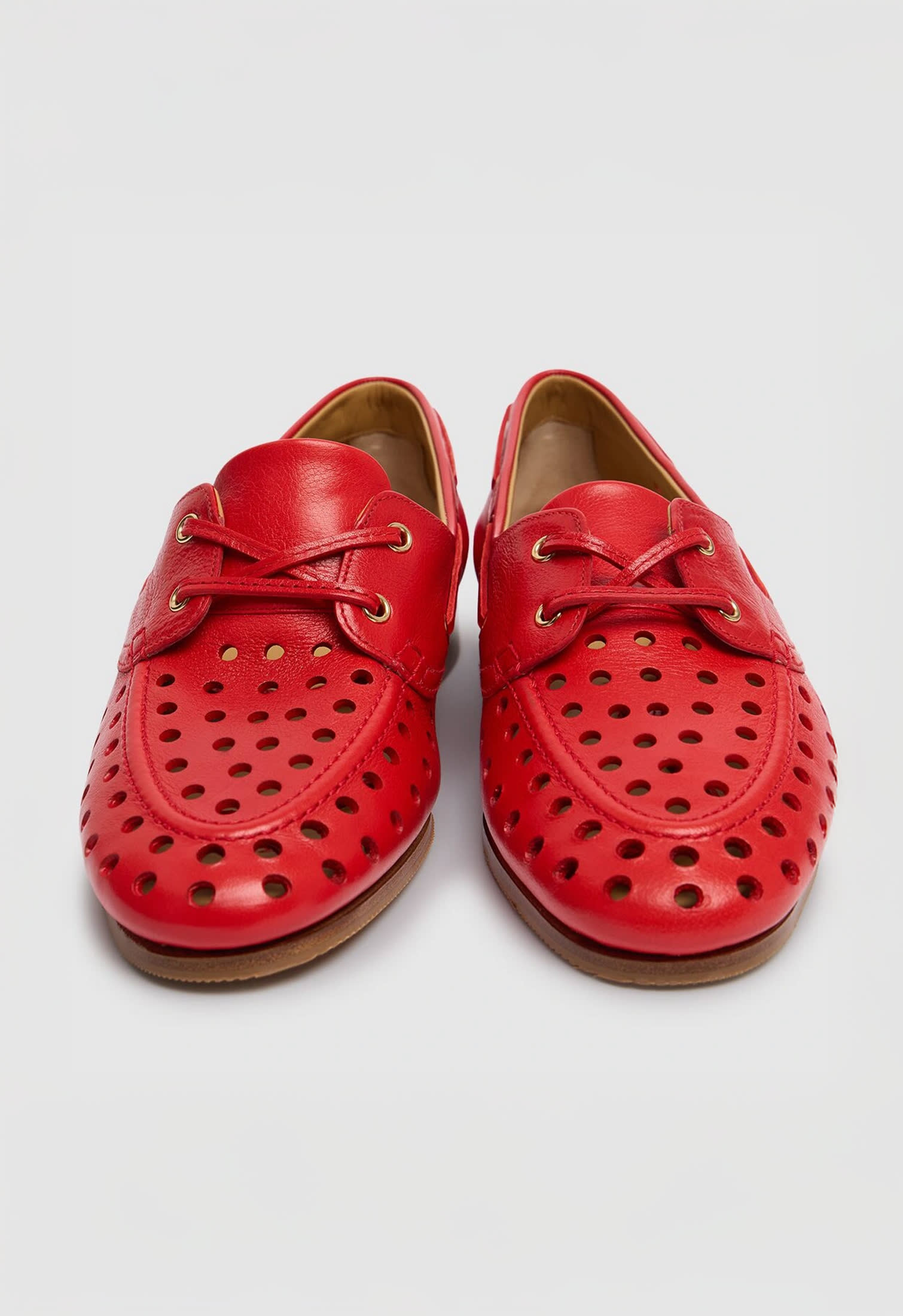 Bally Red perforated women leather boat shoes