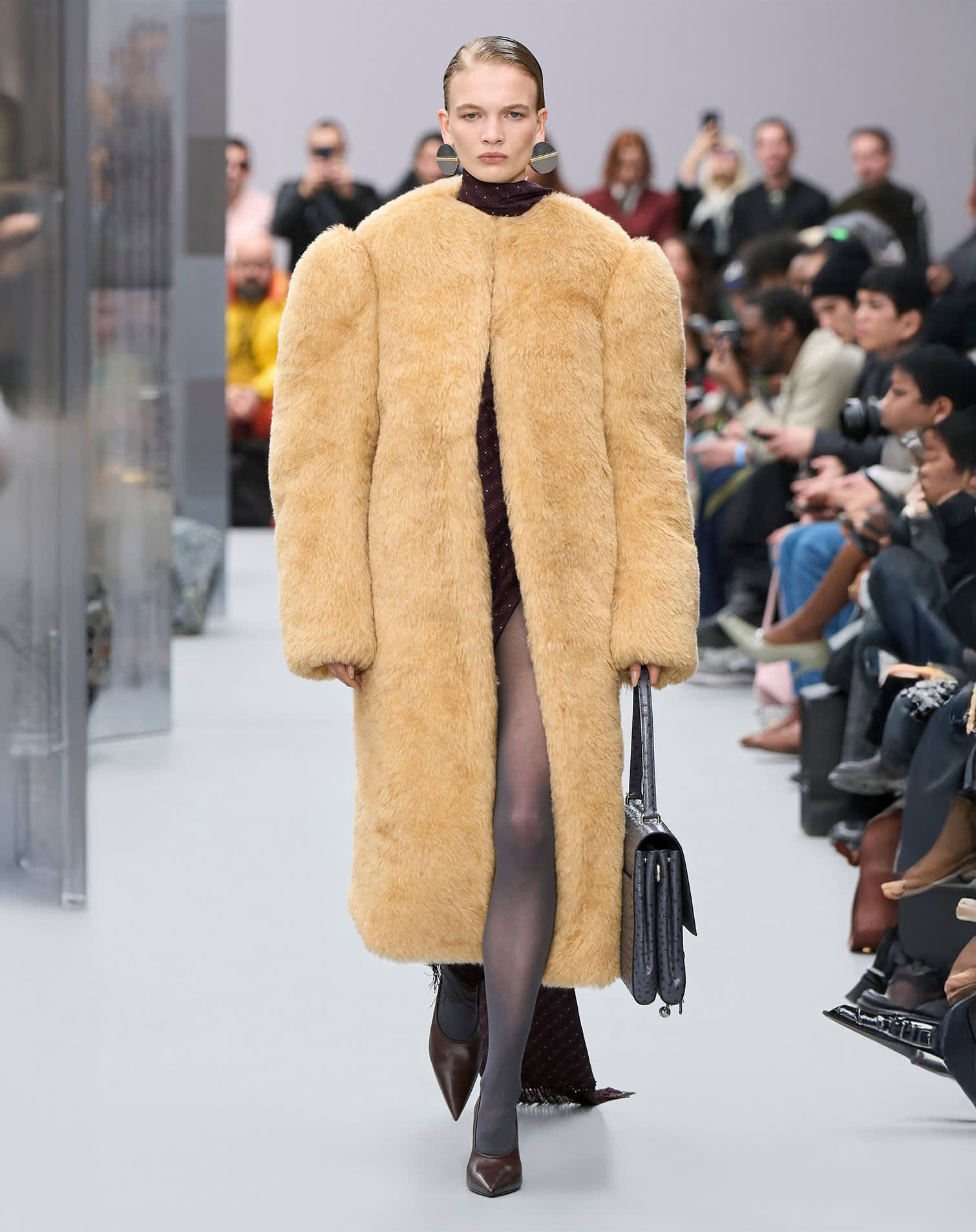 Oversized beige fluffy coat