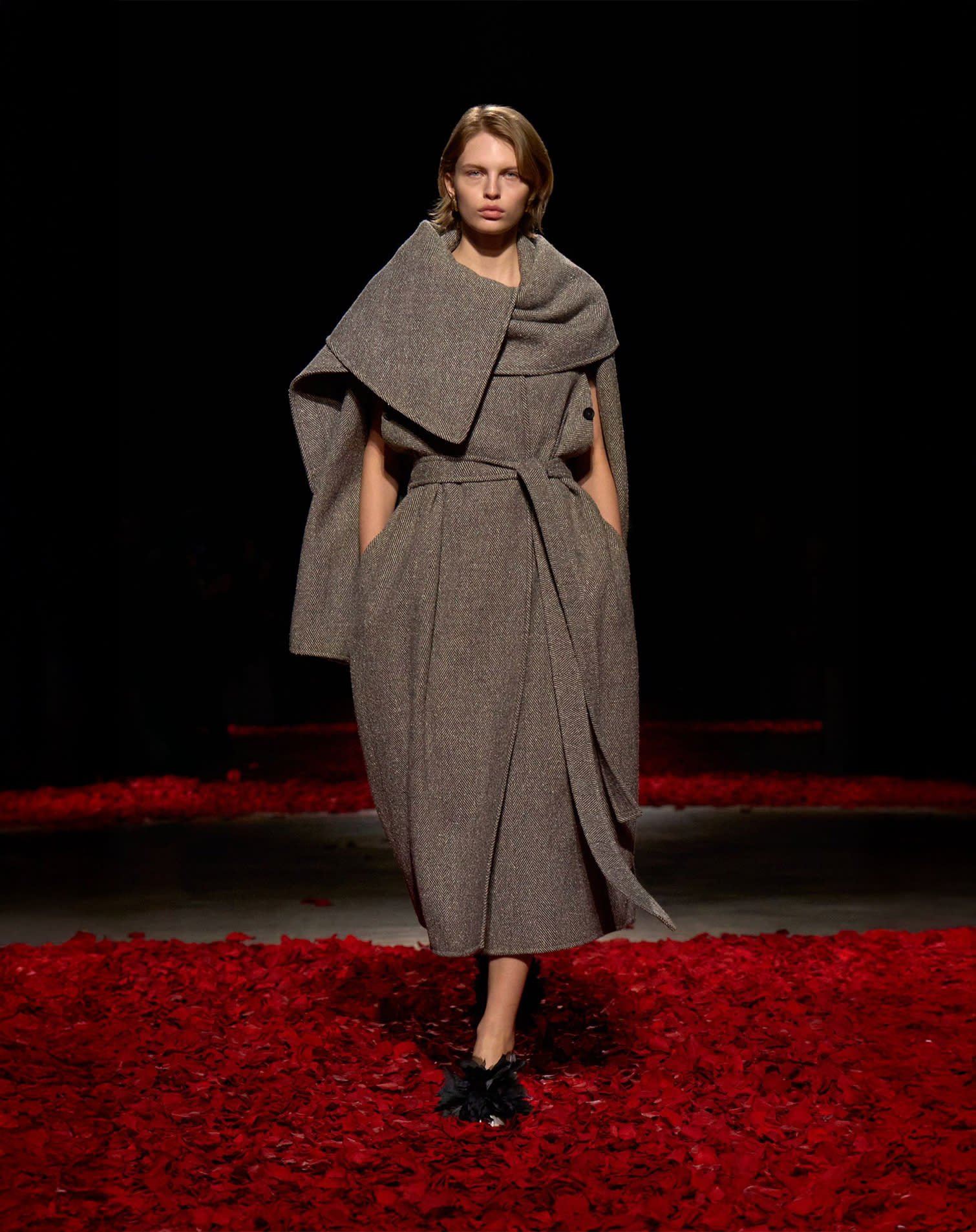 Grey coat dress with cape