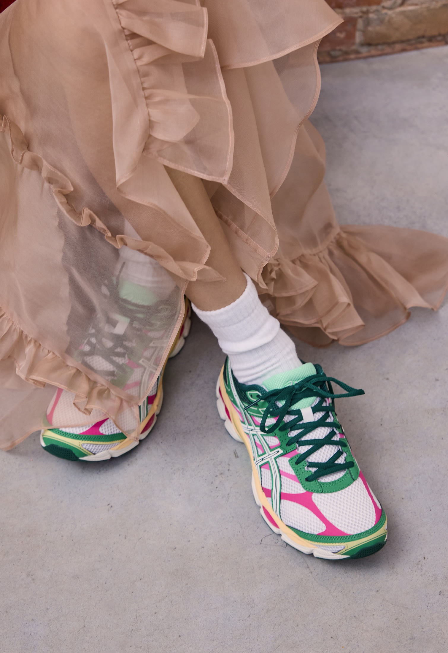 Asics multicolor sneakers with tul long skirt
