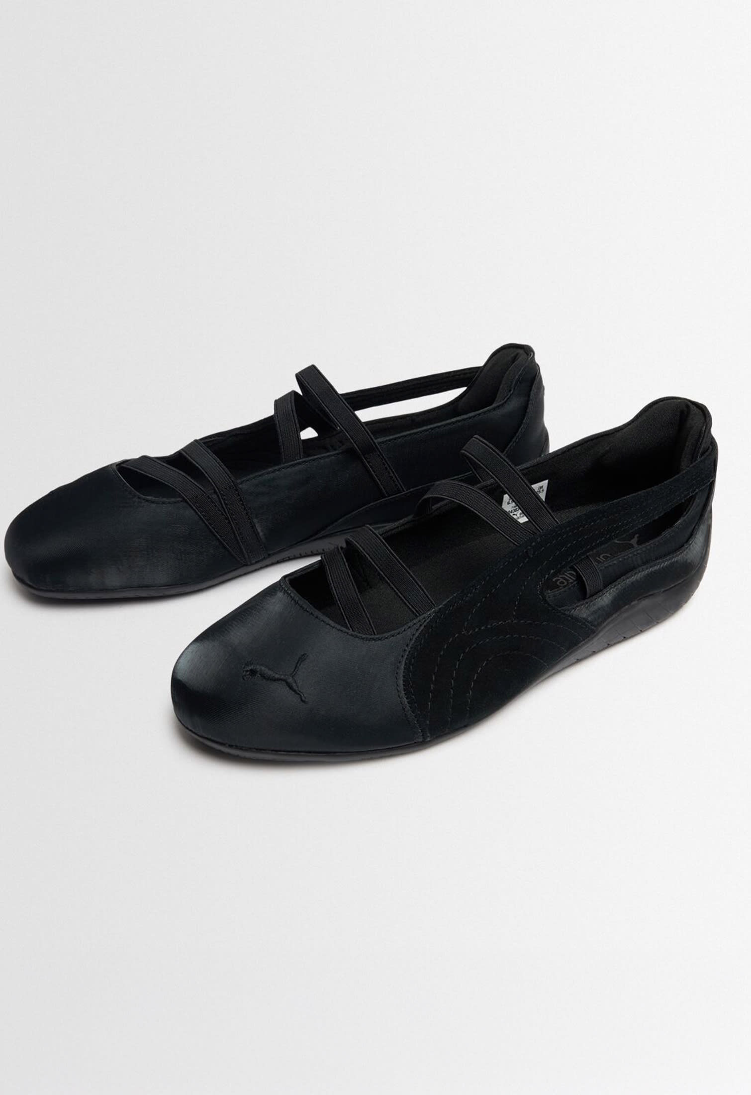 Black satin ballet sneakers by Puma: Speedcat Ballet