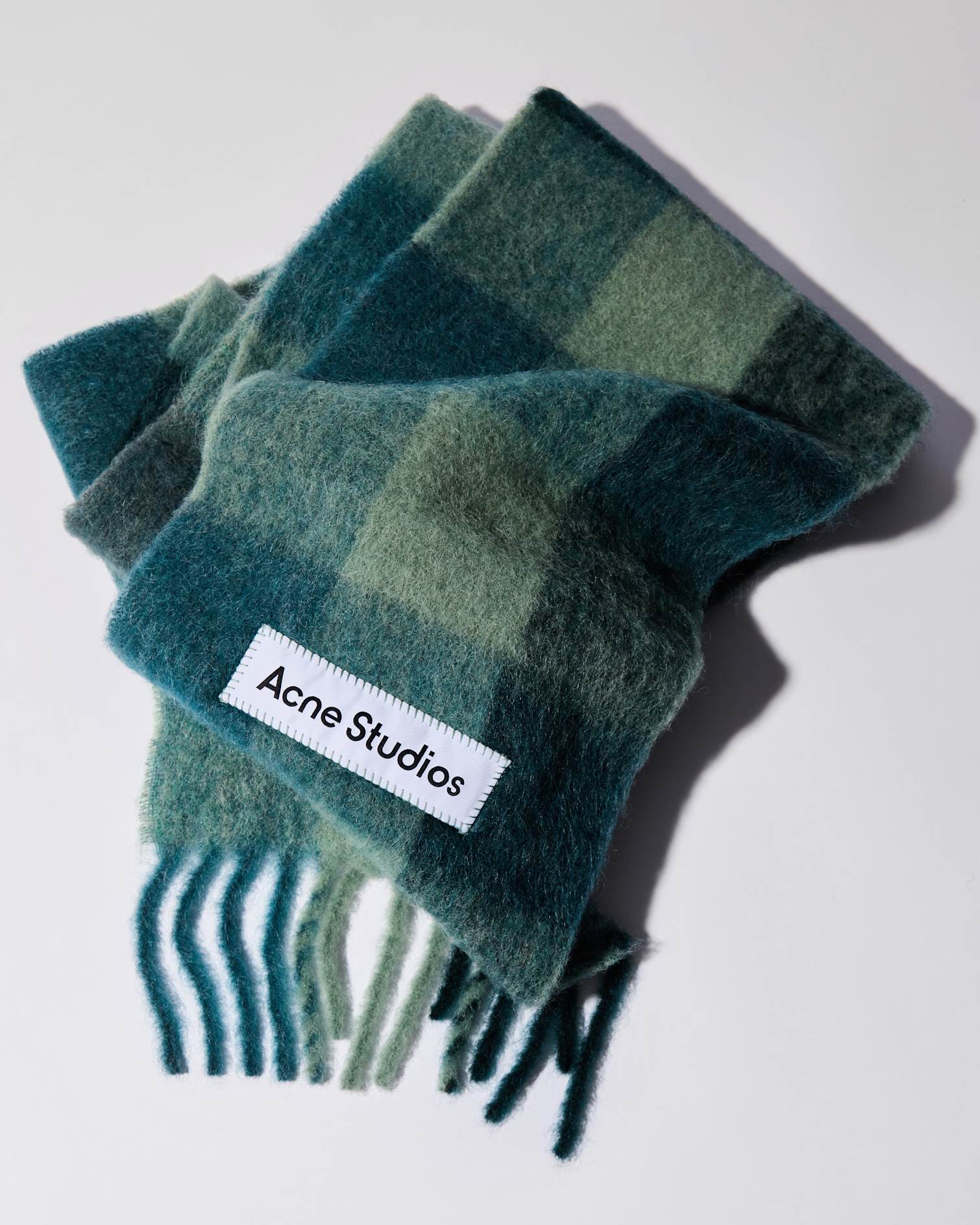 Acne Studios Green Tartan Wool Scarf for Men