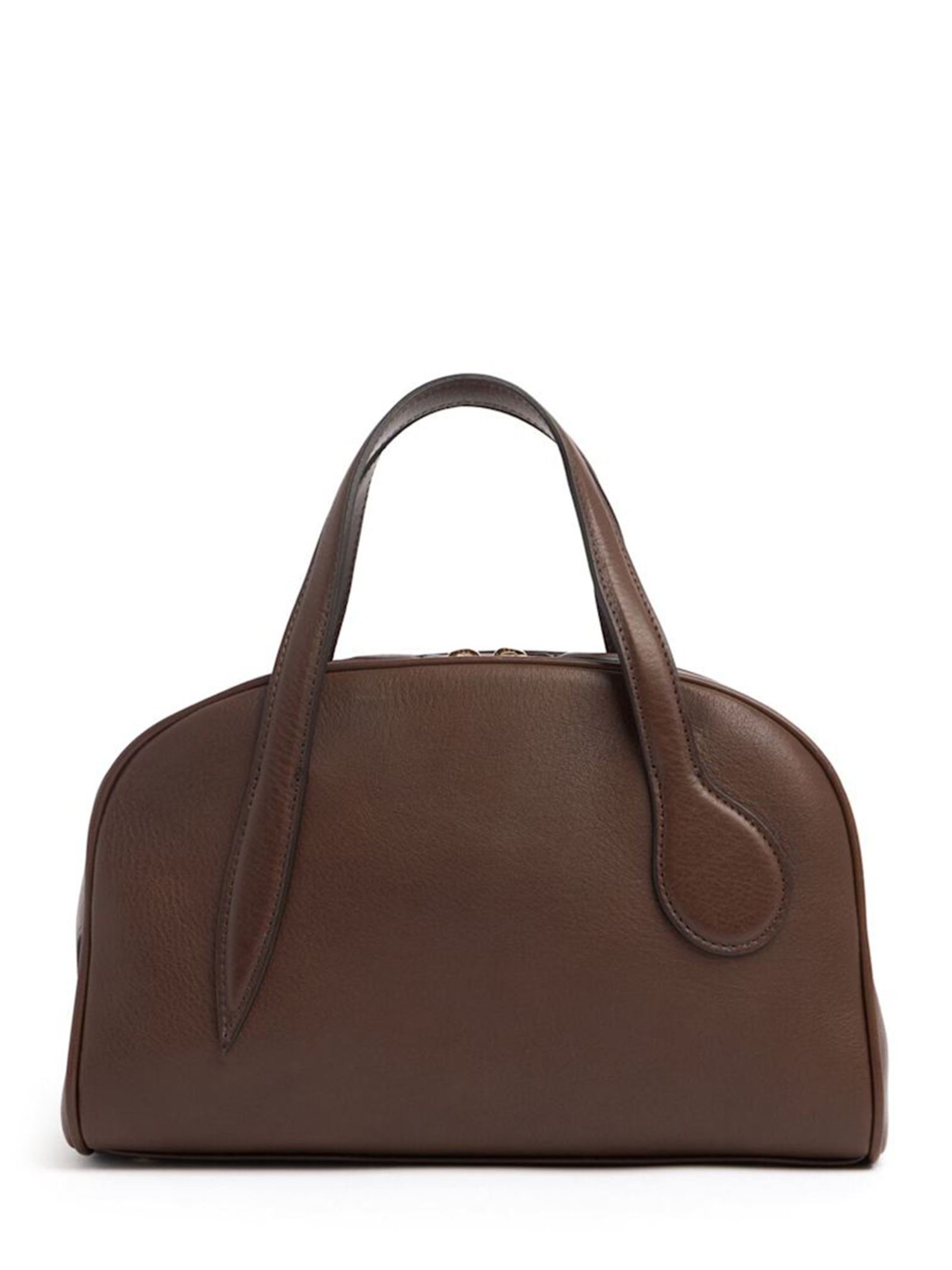 Mini Bowling drak brown leather top handle bag by Liffner