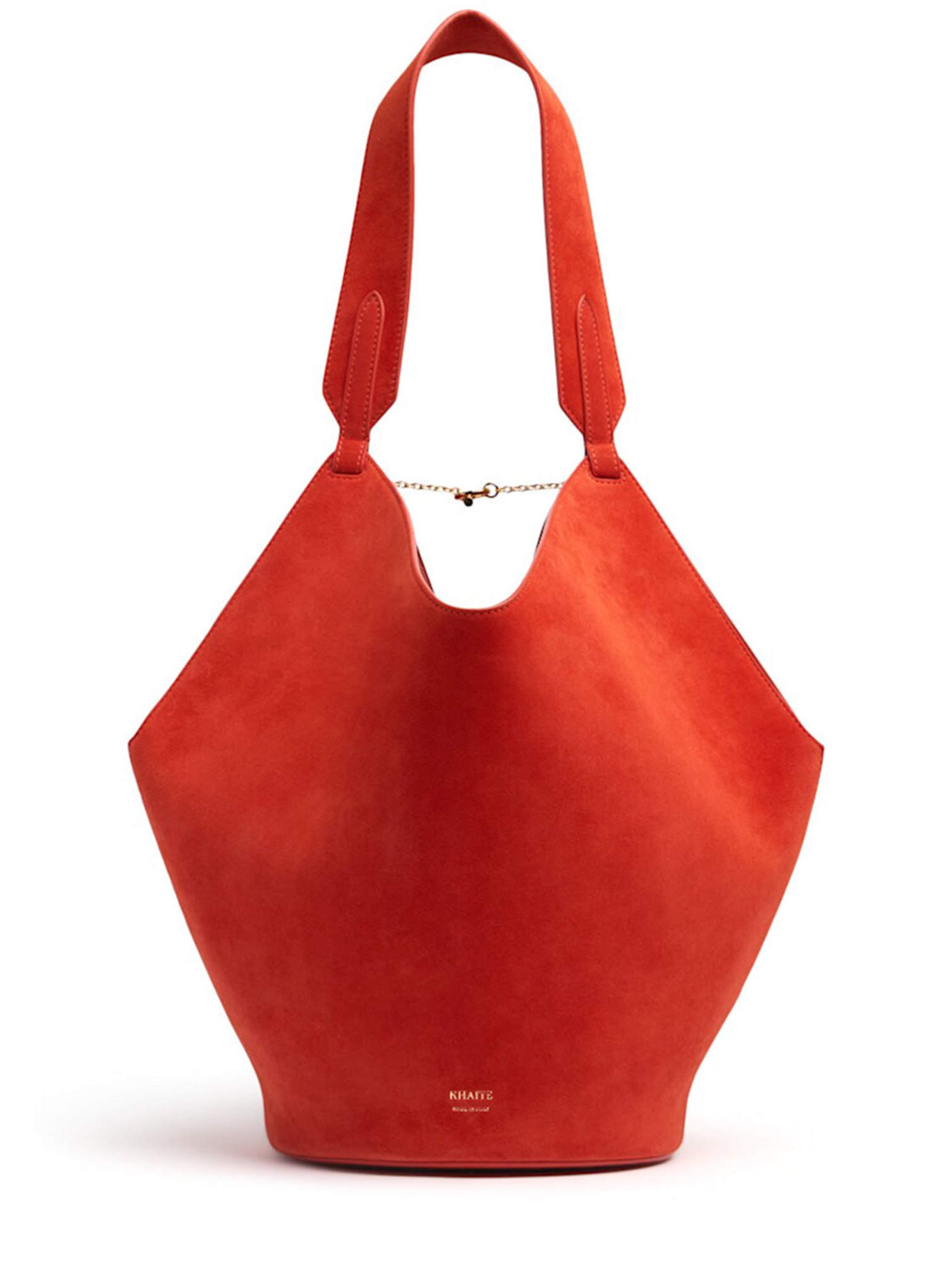 Small Lotus bright red suede tote bag by Khaite